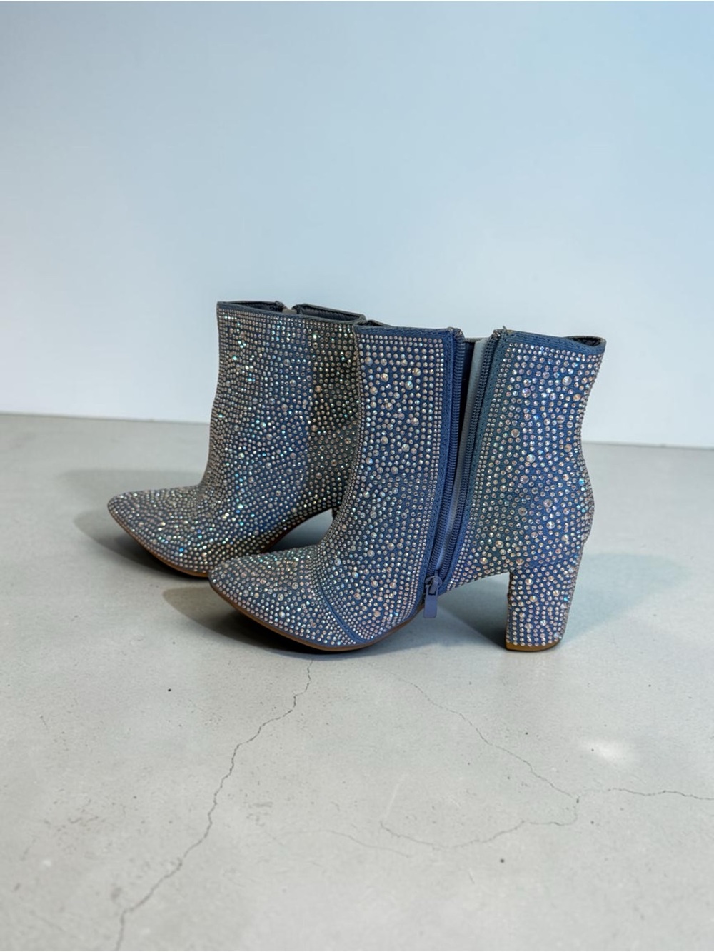 Forever Iceberg Sparkle Crystal Embellished Ankle Boots - Blue Jean. Worn once.